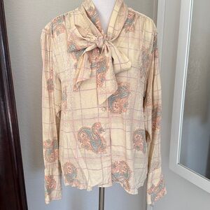 Vintage Oleg Cassini Paisley Bow Blouse